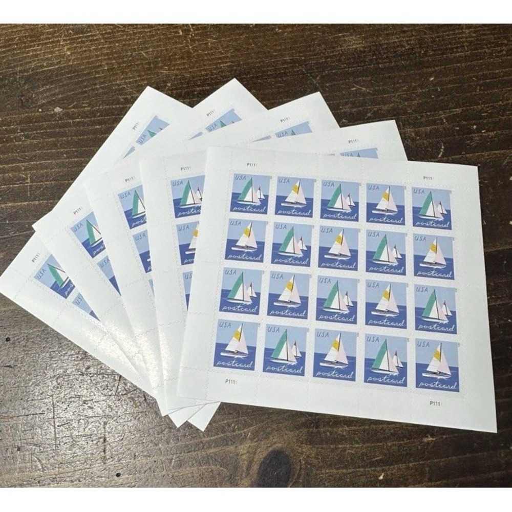USPS Postcard 2022 Forever Postage Stamps Sailboats 5 Sheets of 20 Never Expire